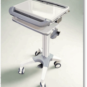Ergonomic desktop laptop trolley with scanner mount